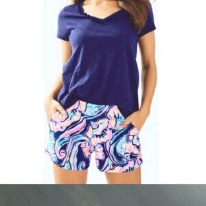 LILLY PULITZER 4" Makenna Ponte Knit Shorts in Nauti Navy Boho Bateau.  Size 14